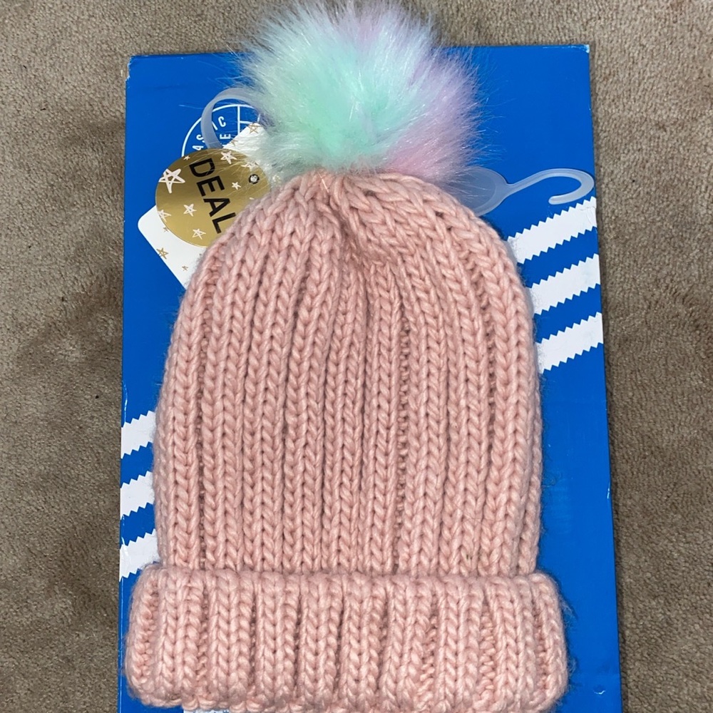 NWT Pink Knit Winter Beanie Pastel Bom Bom